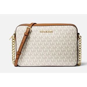 New Michael Kors Jet Set Large Logo Crossbody Bag Vanilla